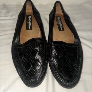Men's Black Woven Leather Slip-On Loafers by Stamati Mastroianni